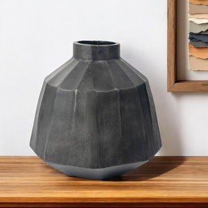 11" Gray Geometric Round Aluminum Table Vase