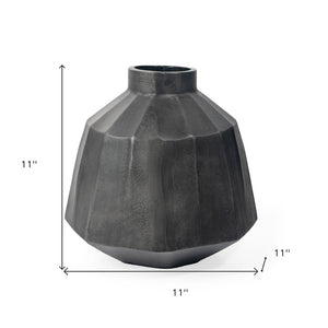 11" Gray Geometric Round Aluminum Table Vase