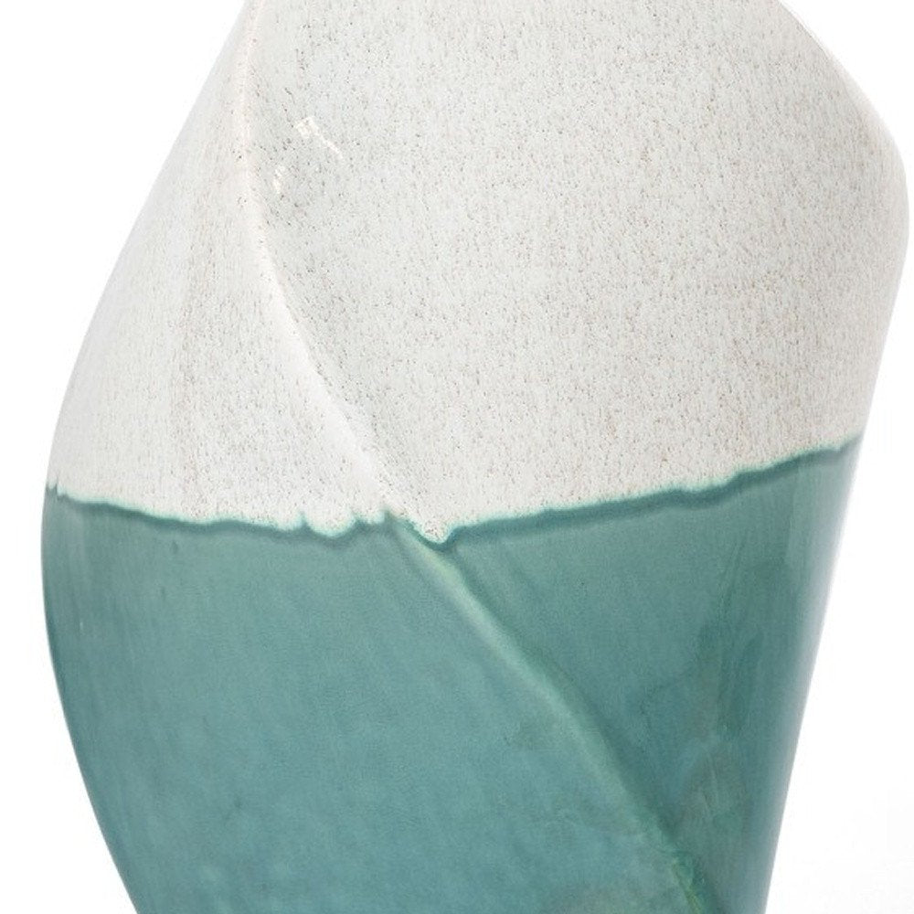 12" Green and Ivory Ombre Wavy Ceramic Table Vase