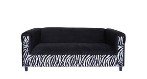 72" Black And White Velvet Zebra Sofa
