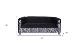 72" Black And White Velvet Zebra Sofa