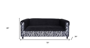 72" Black And White Velvet Zebra Sofa