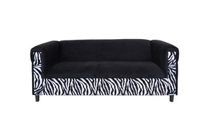72" Black And White Velvet Zebra Sofa