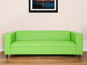 84" Green and White Faux Leather Geometric Sofa With Black Legs