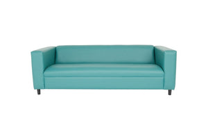 84" Green and White Faux Leather Geometric Sofa With Black Legs