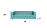 84" Green and White Faux Leather Geometric Sofa With Black Legs