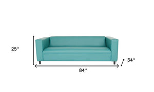 84" Green and White Faux Leather Geometric Sofa With Black Legs