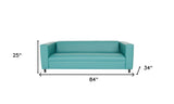 84" Green and White Faux Leather Geometric Sofa With Black Legs
