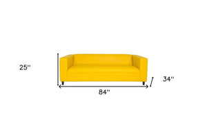 84" Green and White Faux Leather Geometric Sofa With Black Legs