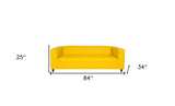 84" Green and White Faux Leather Geometric Sofa With Black Legs