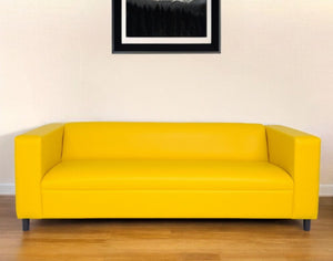 84" Green and White Faux Leather Geometric Sofa With Black Legs