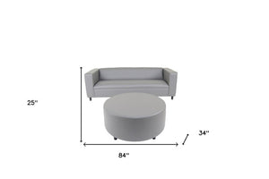 84" Gray Faux Leather Sofa With Ottoman With Black Legs