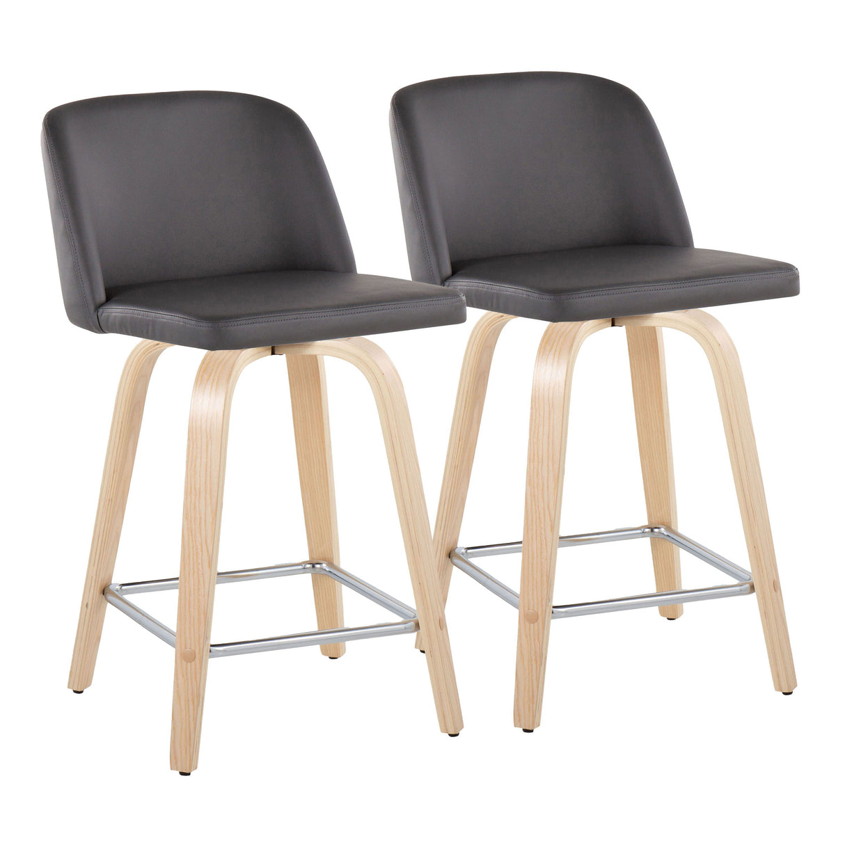 Toriano - Contemporary Fixed Height Counter Stool With Swivel With Square Footrest (Set of 2) by Couch.com