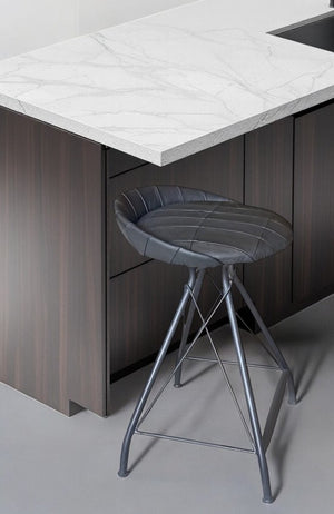 24" Gray Leather and Iron Low Back Counter Height Swivel Bar Chair