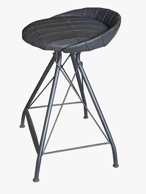 24" Gray Leather and Iron Low Back Counter Height Swivel Bar Chair