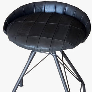 24" Gray Leather and Iron Low Back Counter Height Swivel Bar Chair