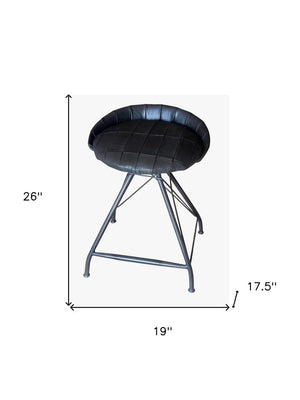 24" Gray Leather and Iron Low Back Counter Height Swivel Bar Chair