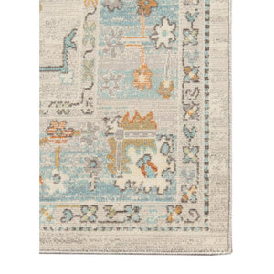 8' X 10' Gray and Orange Floral Stain Resistant Indoor Outdoor Area Rug