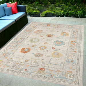 8' X 10' Gray and Orange Floral Stain Resistant Indoor Outdoor Area Rug