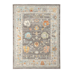 8' X 10' Gray and Orange Floral Stain Resistant Indoor Outdoor Area Rug