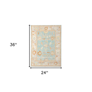2' X 3' Blue and Orange Floral Stain Resistant Indoor Outdoor Area Rug