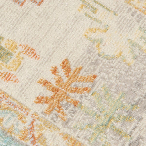 5' X 7' Blue and Orange Floral Stain Resistant Indoor Outdoor Area Rug