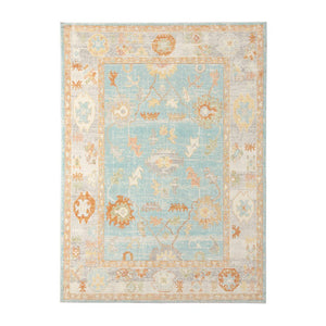 8' X 10' Blue and Orange Floral Stain Resistant Indoor Outdoor Area Rug