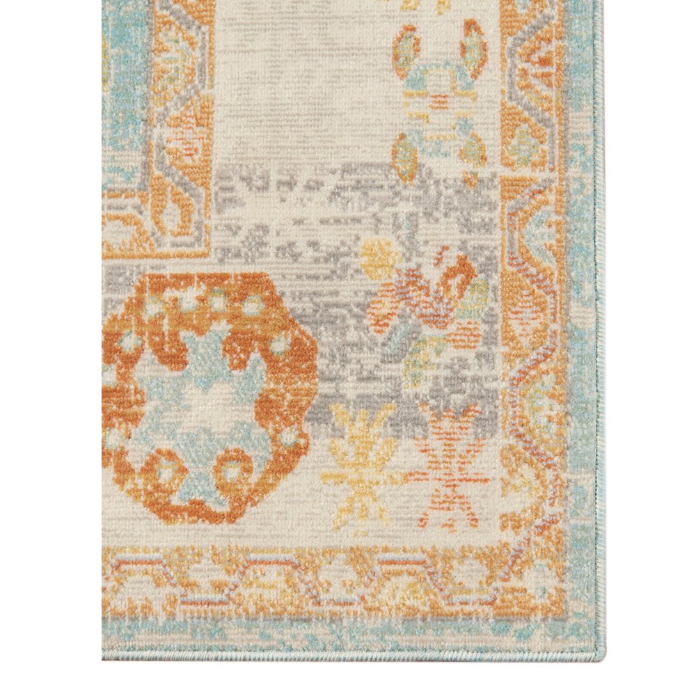 5' X 7' Blue and Orange Floral Stain Resistant Indoor Outdoor Area Rug
