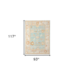 8' X 10' Blue and Orange Floral Stain Resistant Indoor Outdoor Area Rug