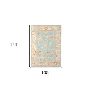 8' X 10' Blue and Orange Floral Stain Resistant Indoor Outdoor Area Rug