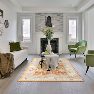 8' X 10' Blue and Orange Floral Stain Resistant Indoor Outdoor Area Rug