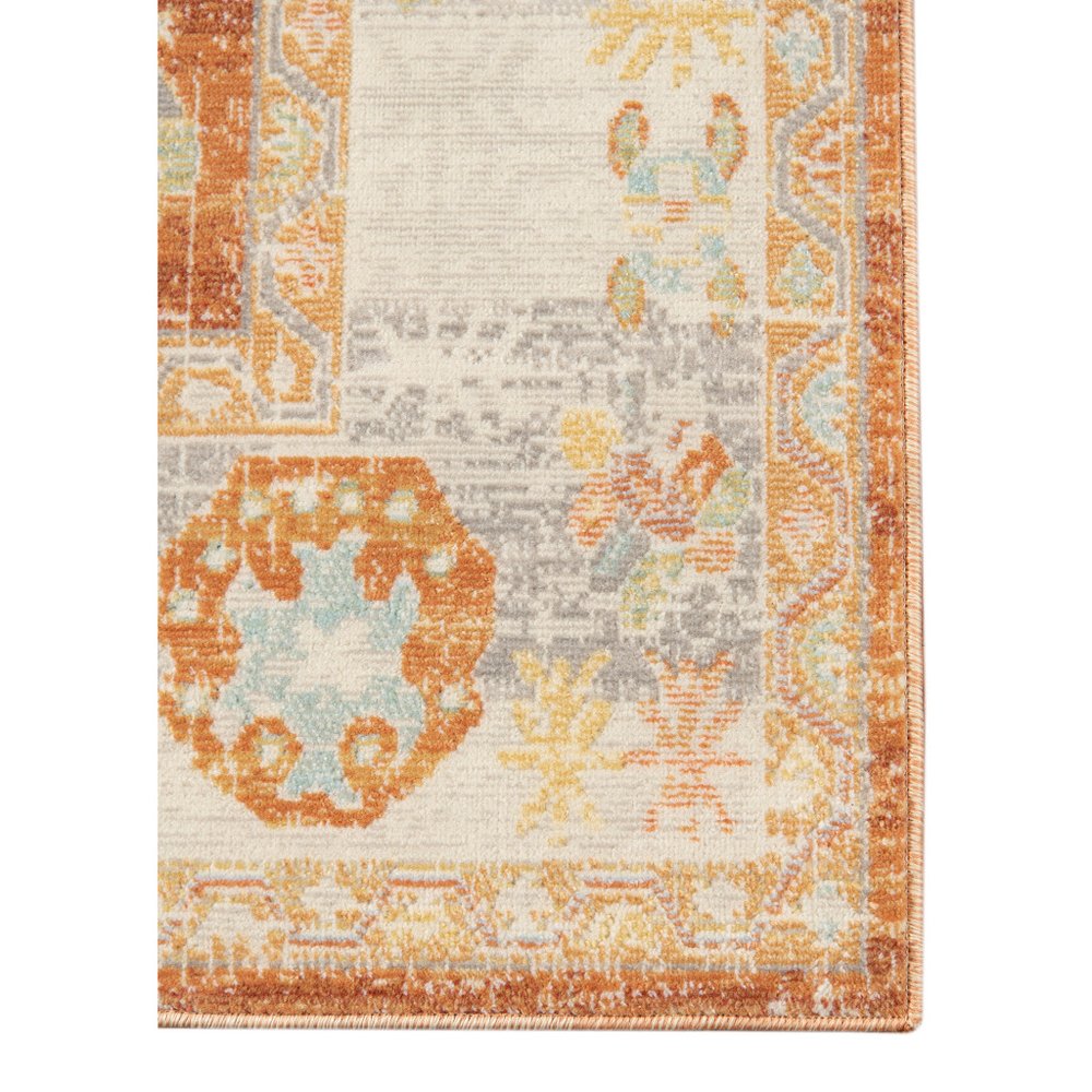 8' X 10' Blue and Orange Floral Stain Resistant Indoor Outdoor Area Rug