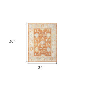 8' X 10' Blue and Orange Floral Stain Resistant Indoor Outdoor Area Rug