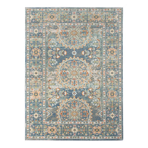8' X 10' Blue and Orange Floral Medallion Stain Resistant Indoor Outdoor Area Rug