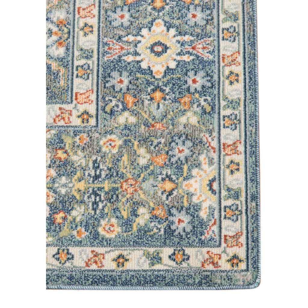 8' X 10' Blue and Orange Floral Medallion Stain Resistant Indoor Outdoor Area Rug