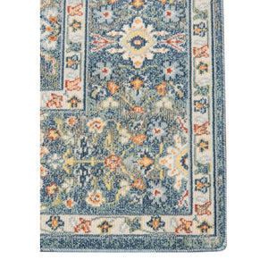 8' X 10' Blue and Orange Floral Medallion Stain Resistant Indoor Outdoor Area Rug