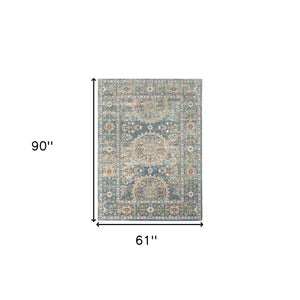 8' X 10' Blue and Orange Floral Medallion Stain Resistant Indoor Outdoor Area Rug