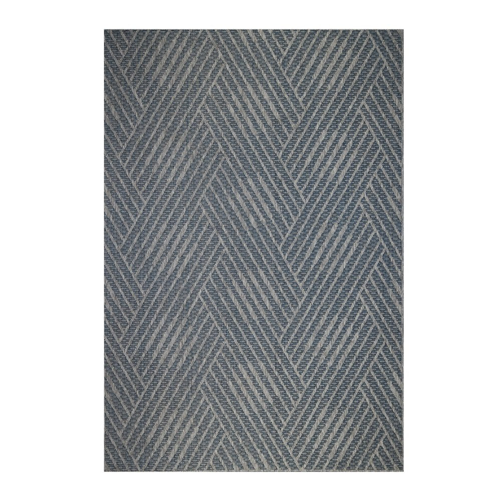 5' X 8' Gray and Blue Geometric Stain Resistant Indoor Outdoor Area Rug