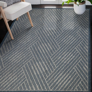5' X 8' Gray and Blue Geometric Stain Resistant Indoor Outdoor Area Rug