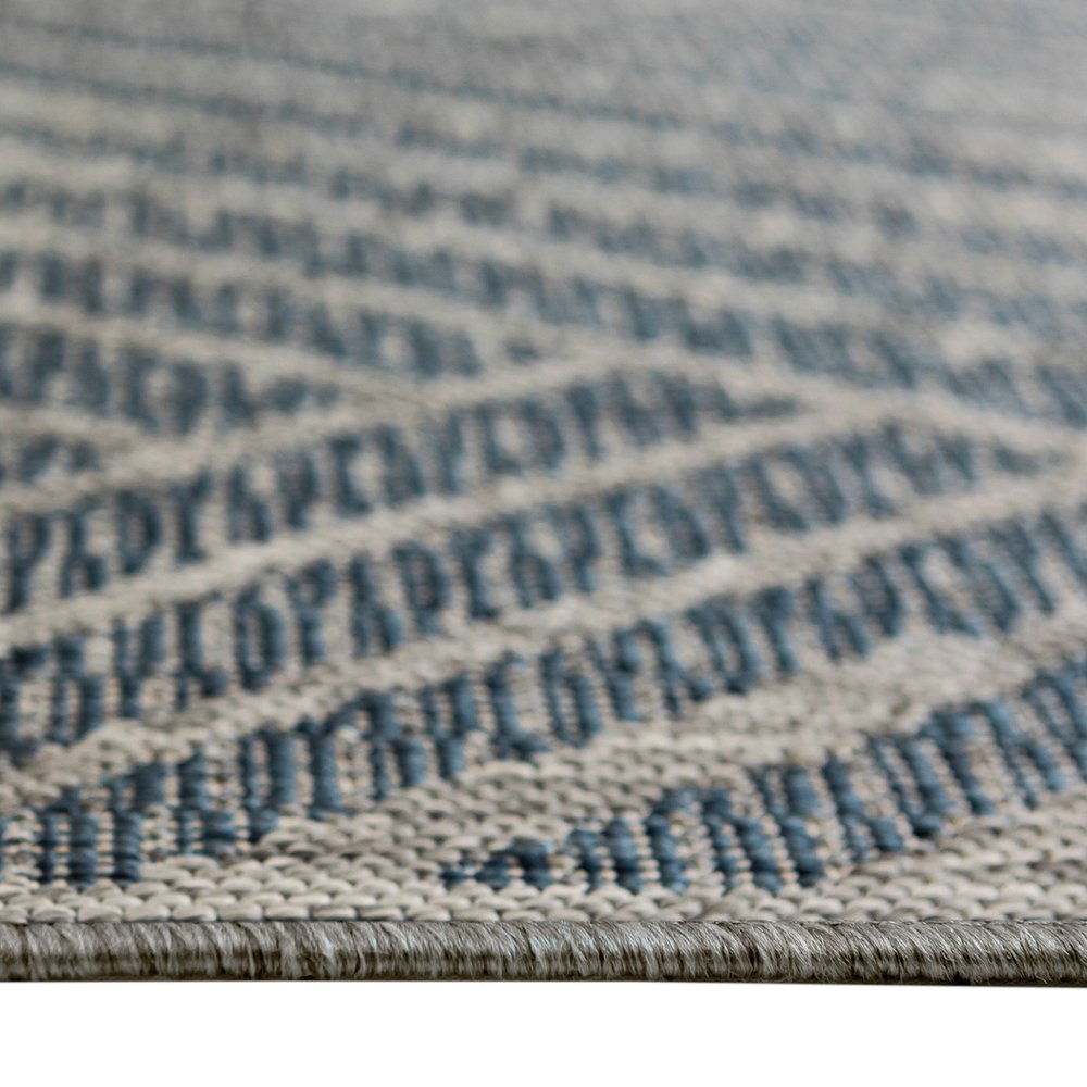 5' X 8' Gray and Blue Geometric Stain Resistant Indoor Outdoor Area Rug