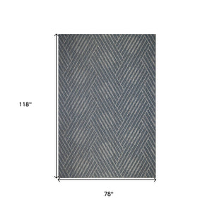 5' X 8' Gray and Blue Geometric Stain Resistant Indoor Outdoor Area Rug