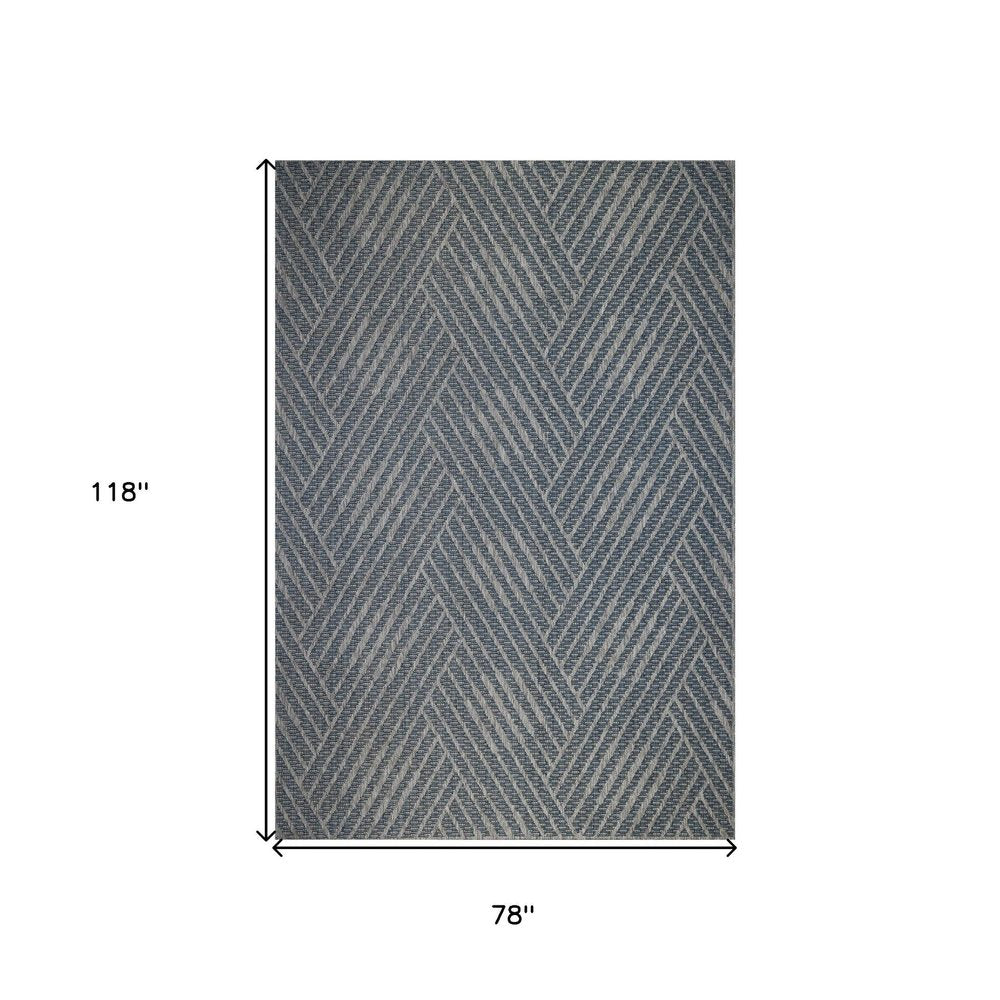 5' X 8' Gray and Blue Geometric Stain Resistant Indoor Outdoor Area Rug