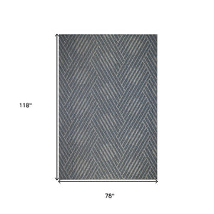 5' X 8' Gray and Blue Geometric Stain Resistant Indoor Outdoor Area Rug