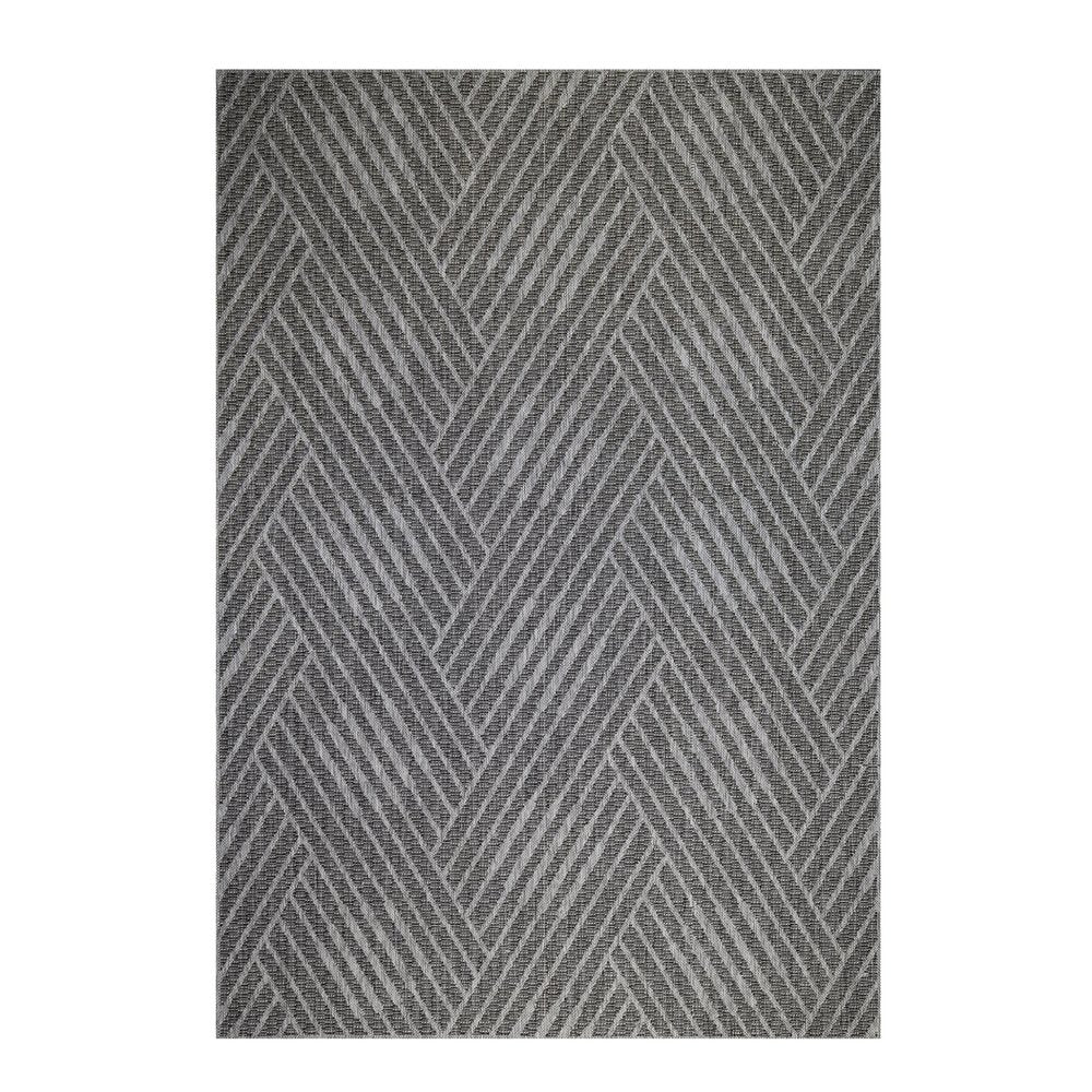 5' X 8' Gray and Blue Geometric Stain Resistant Indoor Outdoor Area Rug