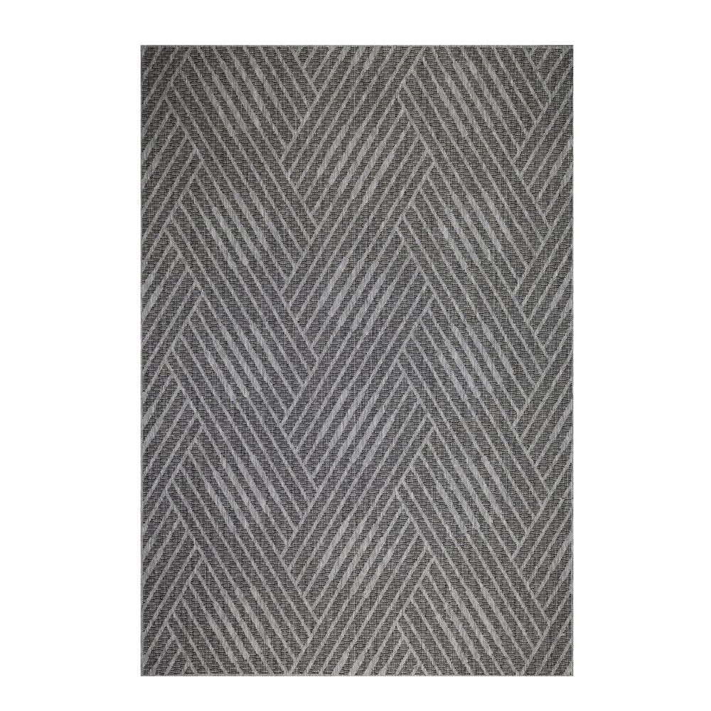 5' X 8' Gray and Blue Geometric Stain Resistant Indoor Outdoor Area Rug