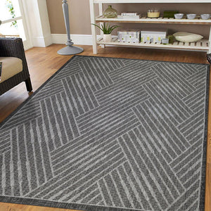 5' X 8' Gray and Blue Geometric Stain Resistant Indoor Outdoor Area Rug