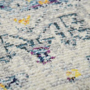 8' Ivory And Yellow Oriental Distressed Runner Rug