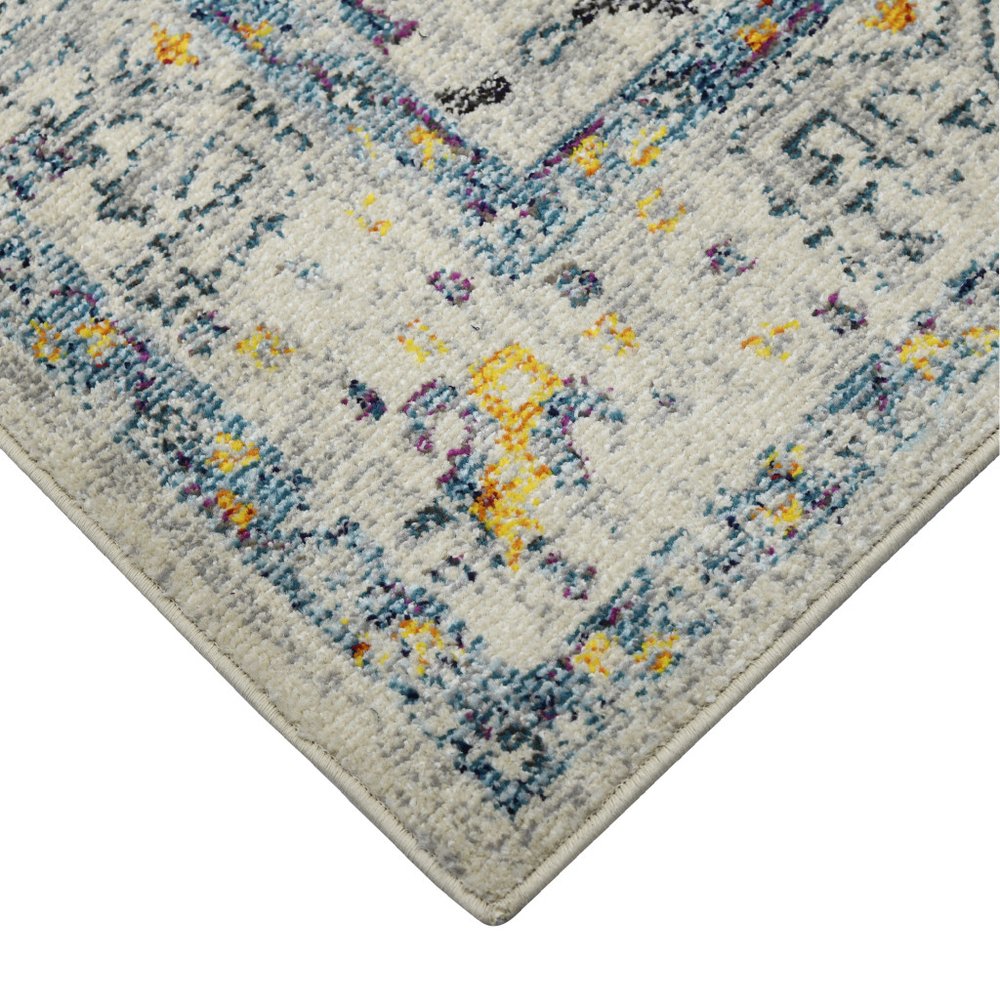 8' Ivory And Yellow Oriental Distressed Runner Rug