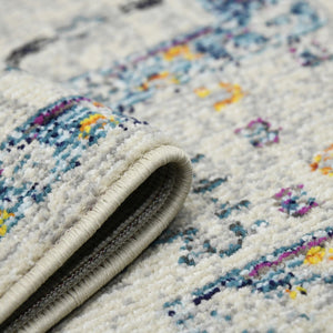 8' Ivory And Yellow Oriental Distressed Runner Rug