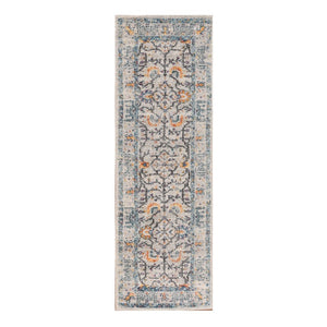 8' Ivory And Yellow Oriental Distressed Runner Rug